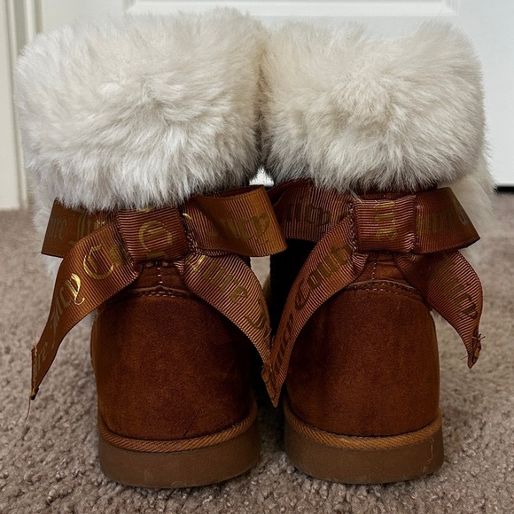 Juicy Couture Cognac Tan King Flat Heel Faux Fur Trim Winter Boots Size 8 - Picture 7 of 14